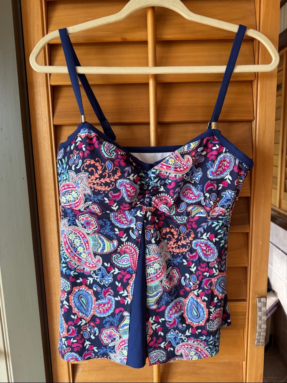 24th & Ocean Navy Paisley Print One-Piece Swim Tankini Top size Large
